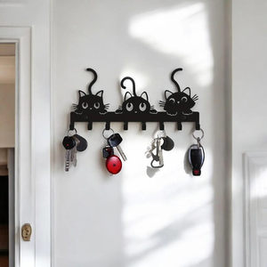 Cute Cat Design Metal <b>Wall</b> Key Holder Rack, Laser Cut Sheet Steel Key Organizer <b>Hooks</b> for Home Entryway Decor - Product Image 1