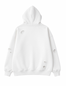 Sweat à capuche unisexe blanc uni, effet vieilli, zippé, coupe oversize, style vintage, déchiré, en molleton, streetwear, avec poches - Product Image 4