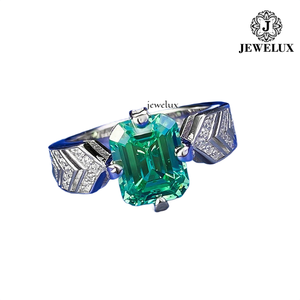 Bague de cocktail pour femme Jewelux, en argent 925 plaqué rhodium, avec pierre précieuse verte taille émeraude, motif flèche, sertissage pavé, luxe, pour fiançailles - Product Image 5