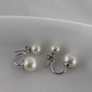Boucles d'oreilles en perles rondes d'eau douce de qualité supérieure, double perle, argent 925, design simple et élégant - Product Image 1