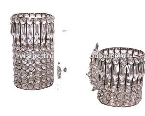 Soporte de luz de té de cristal hecho a mano con acabado plateado, pieza central de decoración de boda elegante - Product Image 1