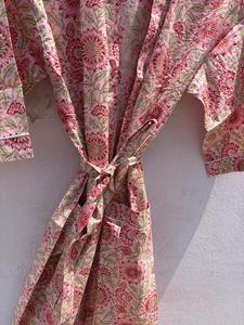 Bata de Baño Kimono de Algodón Floral para Mujer, Hecha a Mano con Estampado de Bloques, Estilo Boho, para Verano, Spa y Descanso, Regalo - Product Image 4