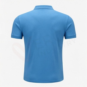 Polo à manches courtes bleu pour homme, en coton piqué, avec logo brodé, décontracté, respirant, coupe classique, design tricoté uni - Product Image 2