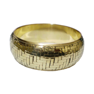 Brazalete de Cobre Chapado en Oro con Textura de Mimbre de Lujo para Mujer, Brazalete Ancho de Moda, Elegante Metal de Alto Pulido - Product Image 1
