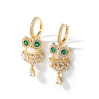 Pendientes de Aro con Colgante de Búho de Plata de Ley 925 con Circones, Diseño Novedoso y Elegante para Oficina, Moda Femenina