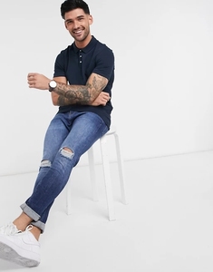 Polo à manches courtes pour homme, bleu marine, coton Oxford, couleur unie, décontracté, respirant, tissé, boutonné devant, coupe classique - Product Image 4