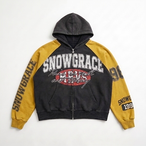 เสื้อฮู้ดซิปผู้ชาย Snowgrace แขนเสื้อแบบแร็กแลน พิมพ์ลายโลโก้ด้านหน้า สไตล์ลำลองสำหรับฤดูใบไม้ร่วง ปรับแต่งได้ ผลิตจากผ้าฝ้าย 80% ผสมผ้าสแปนเด็กซ์ 20% - Product Image 1