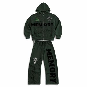 Ensemble de survêtement personnalisé pour homme, effet délavé à l'acide, avec fermeture éclair, style Y2K, streetwear, polaire d'hiver, 2 pièces - Product Image 3