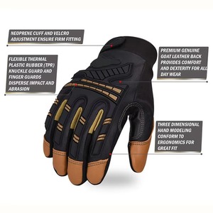 <b>Full</b> Finger Leather Racing Gloves Black Brown Non <b>Slip</b> Outdoor Mechanic Driving Gloves Hook And Loop Closure - Product Image 4