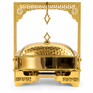 Chauffe-Plat de Luxe Valenza Grand Arch Chafer en Acier Inoxydable, Design Royal Doré, Durable et Écologique, pour Buffet Décoratif et Orné - Product Image 1