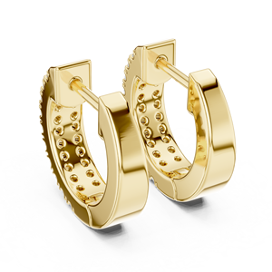 14K 18K <b>Solid</b> <b>Gold</b> Double Row Pave <b>Huggie</b> Hoop Earrings E VVS VS Round Lab Grown Diamond CVD HPHT Fine Women Bridal Jewellery - Product Image 5