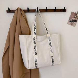High Capacity <b>Canvas</b> <b>Tote</b> Bag with Contrast Lettering Straps Durable Cotton Handbag for Daily Travel and Shopping - Product Image 3