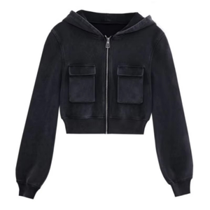 Women's 2 Piece Fleece Tracksuit <b>Set</b> Hooded Cropped Zipper Sweatshirt Long Pants Solid Color Casual Wear All Seasons - Product Image 2
