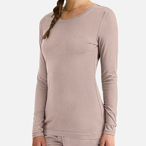 T-shirts à manches longues pour femmes en coton doux, personnalisables, sous-vêtements extensibles de couleur unie pour infirmières, coupe longue - Product Image 3