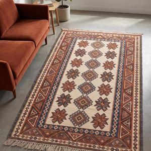 Tapis en laine bouclée tissé à la main - Style moderne, antidérapant, à poils moyens, avec envers en toile de coton et franges décoratives - Product Image 1