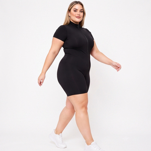 Body de fitness de talla grande con cremallera completa y manga corta, de poliéster y elastano, para gimnasio, tipo mono. - Product Image 3