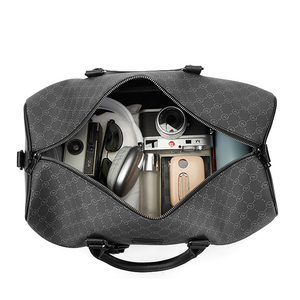 Sac de week-end en cuir avec compartiment à chaussures, fermeture éclair, sac de voyage extensible pour le week-end - Product Image 3