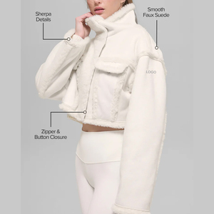 New custom <b>Women's</b> Faux Shearling Cropped <b>Jacket</b> Luxury Sherpa Fleece Winter Coat <b>Zip</b> <b>Up</b> Teddy Outerwear OEM Manufacturer - Product Image 4