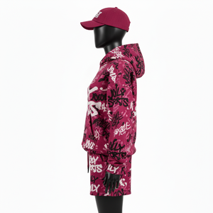 Ensemble court à capuche pour femme en molleton épais coton polyester avec logo imprimé, 100 % coton, pour l'hiver - Product Image 3