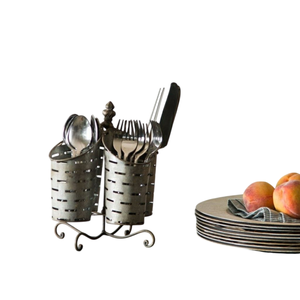 Porte-ustensiles de cuisine en métal galvanisé écologique de haute qualité à 3 compartiments pour cuillères et épices en bouteille - Product Image 5