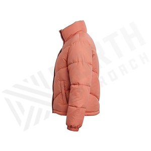 Women's Quilted Jacket Coral Stand Collar Full Sleeve Winter Short Length Polyester Filling Zipper Closure - Product Image 3