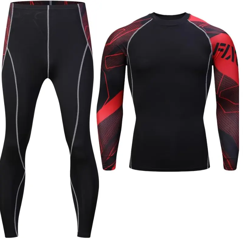 Tuta sportiva sportiva sportiva personalizzata a maniche lunghe abbigliamento Fitness Rash guard Gym Wear Set da allenamento 2 pezzi per uomo