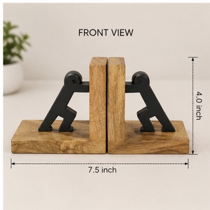 Wooden Rectangle Eco-friendly Bookend with Black Figure Design 4.0x3.5 Inch Minimalist Home Decor for Living Room Indoor Use - Product Image 2