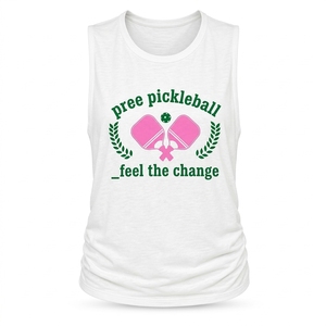 Camiseta sin mangas de pickleball unisex blanca con cuello redondo, estampado digital, transpirable, para todas las estaciones, ropa de pickleball para adultos, logotipo personalizado - Product Image 1