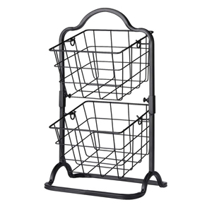 Two Tier Metal <b>Storage</b> Basket Round Black Wire Basket Stand for Kitchen Sundries Display Decorative <b>Storage</b> Basket - Product Image 1