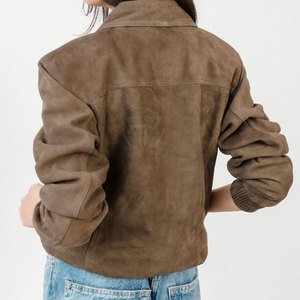 Blouson moto en daim marron pour femme STONEGATE, manches longues, col montant, fermeture éclair, longueur standard, couleur unie, hiver, livraison rapide - Product Image 3