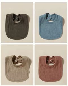 Baby Bib Gray Cotton Muslin Ribbed Texture Adjustable <b>Snap</b> Closure Simple Design for Infants Feeding Protection - Product Image 6