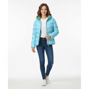 Chaqueta de invierno para mujer, de longitud media, con capucha desmontable, cremallera, relleno, lisa, teñida, cortavientos, a la moda, cálida, ODM/OEM - Product Image 6