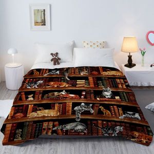 Vintage Kitten Flannel Blanket Cat Bookshelf Throw for Librarian Book Lovers Coral Fleece Blankets for Bed Couch or Sofa - Product Image 5