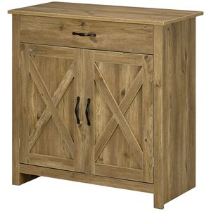 Contemporary Farmhouse <b>Sideboard</b> <b>Kitchen</b> Buffet <b>Cabinet</b> Barn Doors Drawer Adjustable Shelf Natural Wood for Villa Application - Product Image 1