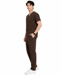 Ensemble de blouses médicales pour hommes, col en V, manches courtes, en coton et polyester, tissu tissé, uniformes d'hôpital, vêtements de travail médicaux - Product Image 1