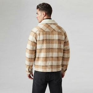 Men's Plaid Fleece <b>Jacket</b> With Sherpa Lining Zipper Closure Winter Thick Wool <b>Flannel</b> Polyester Coat Turn-down Collar <b>Jackets</b> - Product Image 3