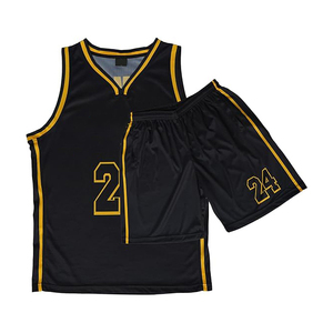 Conjunto de camiseta de baloncesto negra personalizada, cuello en V, sin mangas, número 24, poliéster transpirable, ropa deportiva para hombre, para todas las estaciones - Product Image 1