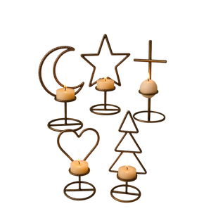 Iron Metal Tea <b>Light</b> Candle Holders Star Moon Heart Cross <b>Tree</b> Shape Heat Resistant <b>Christmas</b> Home Decor Geometric Holiday Decor - Product Image 1