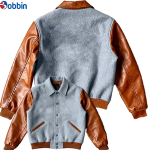 Chaqueta Bomber Varsity Personalizada para Hombre, Cuerpo de Gamuza, Mangas de Cuero, Cuello Camisero, Resistente al Viento, Abrigo Casual de Invierno, Forro Polar Grueso - Product Image 3