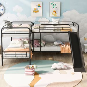 Letto a Castello a Forma di L Nero per Bambini con Scivolo e Scala, Modello Vecchio SKU GX000615AAB - Product Image 3