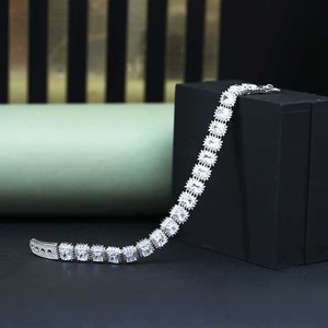 Luxurious 925 Silver Diamond Tennis <b>Bracelet</b> Round Brilliant Cut Prong Setting Classic Geometric Design Wedding Jewelry - Product Image 1