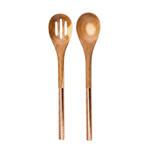 Juego de utensilios para ensalada de madera de mango hechos a mano con mangos de latón dorado, cuchara y tenedor de madera ecológicos para servir ensaladas. - Product Image 6