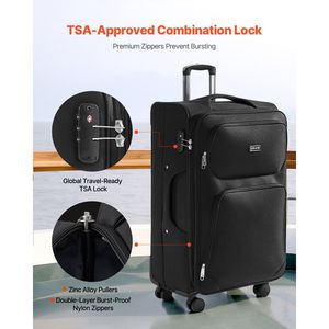 <b>28</b>-<b>Inch</b> Black Softside Expandable <b>Suitcase</b> with Spinner Wheels Checked Luggage - Product Image 4