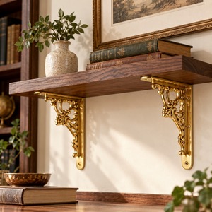 SHUBHAM Ornate Polished Brass <b>Shelf</b> Bracket <b>Decorative</b> Golden Wall Mounted <b>Shelf</b> Support for Wooden <b>Shelves</b> Home Decor - Product Image 5