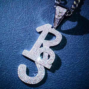 Pendentif lettre RS serti de diamants, moissanite taille brillant ronde, micro-incrustation, bijoux hip-hop unisexe - Product Image 4