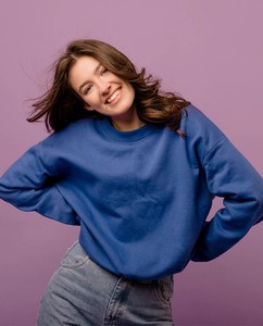 Sudadera Oversize para Mujer, Hombros Caídos, Manga Larga, Cuello Redondo, Tejida, Corta, Transpirable, Color Sólido, Ropa Casual de Primavera - Product Image 2
