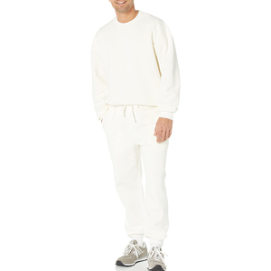 Ensemble de sweat-shirt à col rond pour homme, couleur unie, pantalon de jogging en molleton, 2 pièces, tenue d'automne, style décontracté - Product Image 1