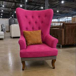 Fauteuil d'appoint à dossier haut pour salon |   Fauteuil à dossier haut en cuir PU et velours |   Fauteuil lounge moderne capitonné et rembourré - Product Image 2