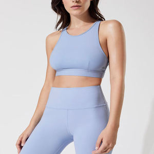 Women Light <b>Blue</b> Racerback Sports <b>Bra</b> Seamless Solid Color Medium Support Yoga Workout Top Breathable Activewear - Product Image 1