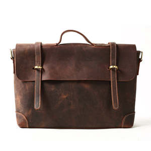 Classic Vintage Leather Briefcase for Men Timeless Executive Laptop <b>Bag</b> with <b>Multi</b> Organizer <b>Compartments</b> Custom Logo Wholesale - Product Image 1